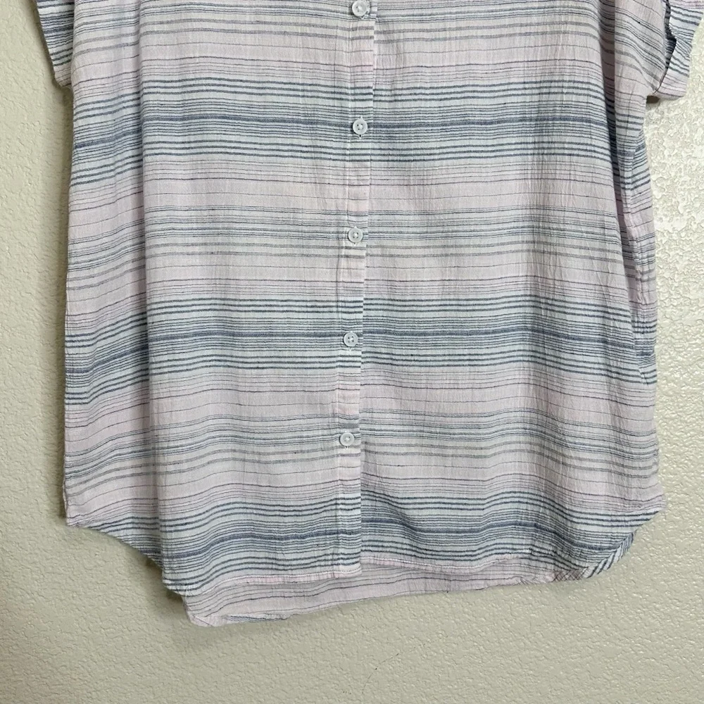 Beachlunchlounge Women's Pink Blue Striped Button Down Shirt, Sz Large